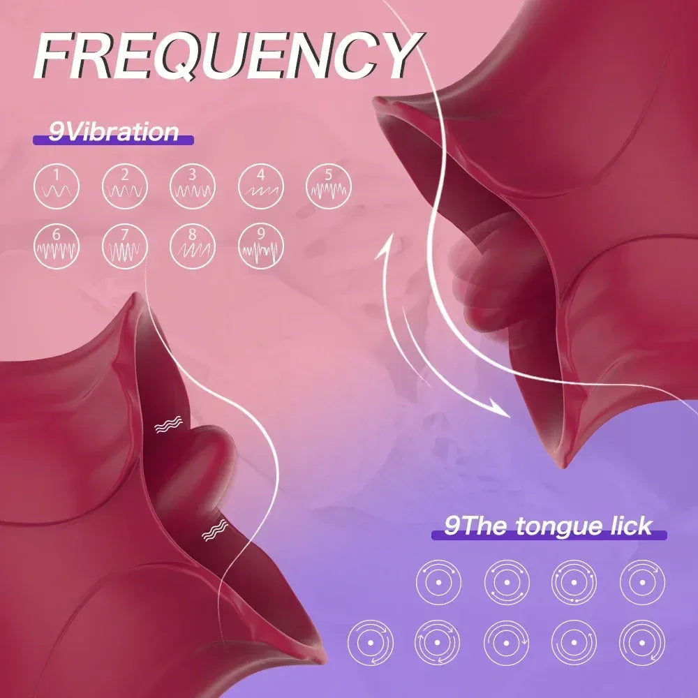9 Mode Waterproof Licking & Vibrating Rose Toy For Women