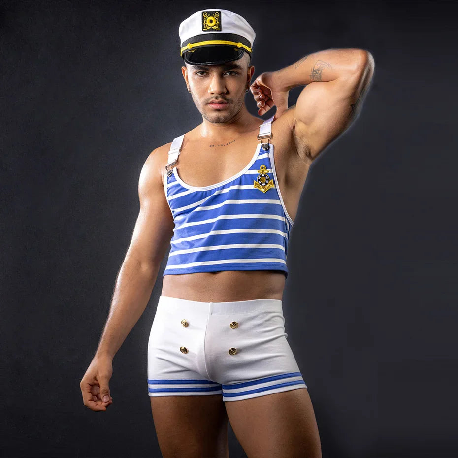 Blue Sailor Cosplay Lingerie Men Erotic Bodysuit