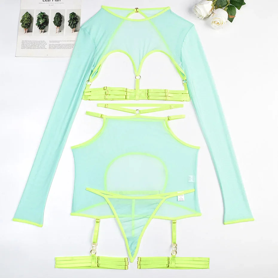 Women Red Thermal Underwear Set Backless Bondage Top & Skirt