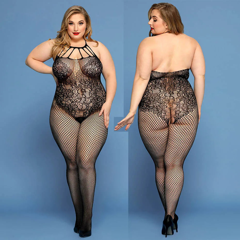 Alluring Lace Bodysuit Sheer Plus Size Lingerie For Women