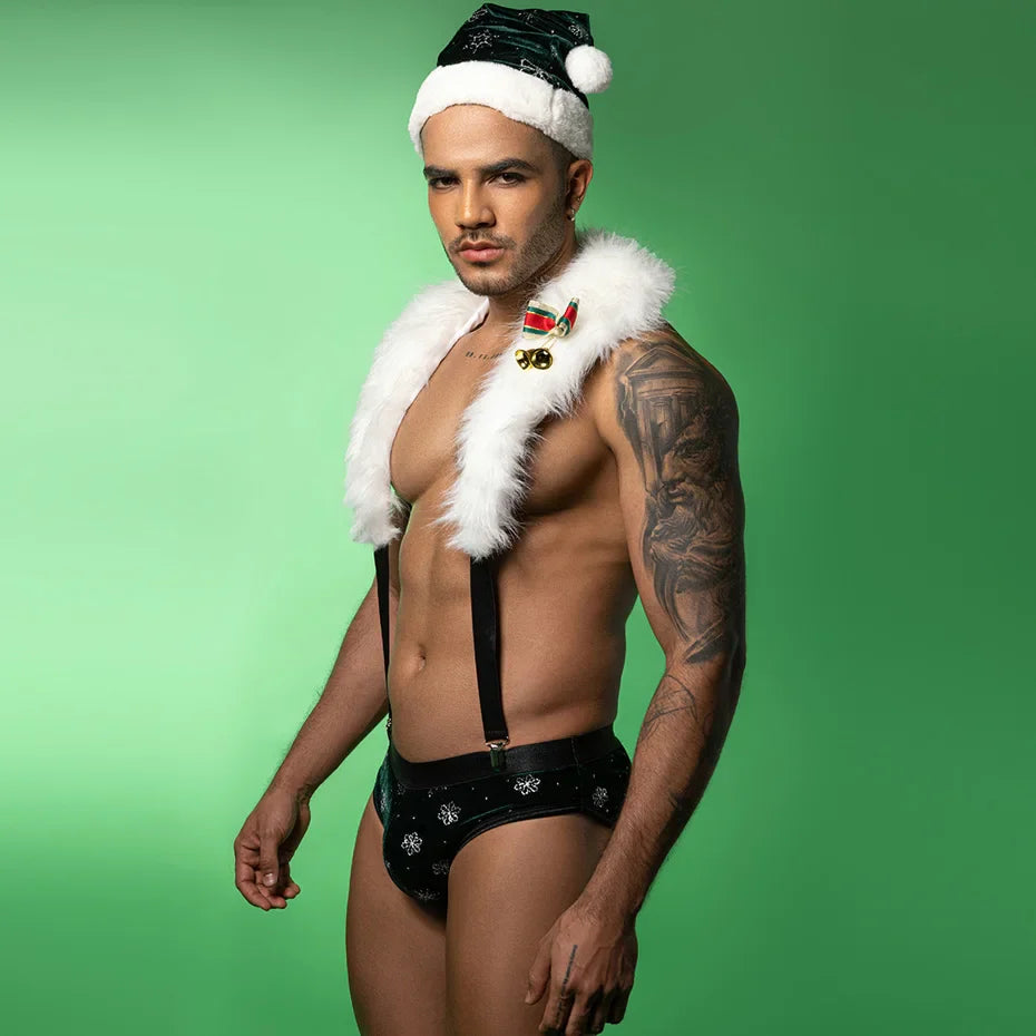 Feather Bodysuit Men Christmas Lingerie Set Alluring Role