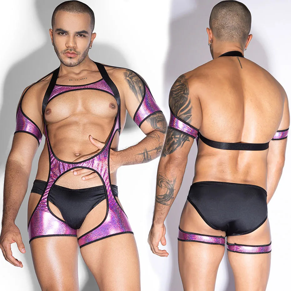 Alluring Waiter Cosplay Lingerie Men Halter Bodysuit