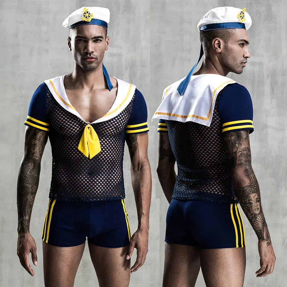 Blue Seaman Cosplay Lingerie Set Men Erotic Role Play Outfit