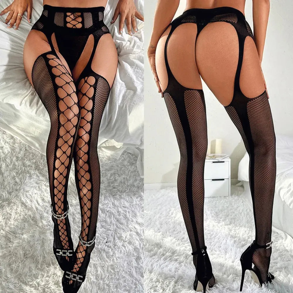 Crotchless Fishnet Teddy Tights Belt