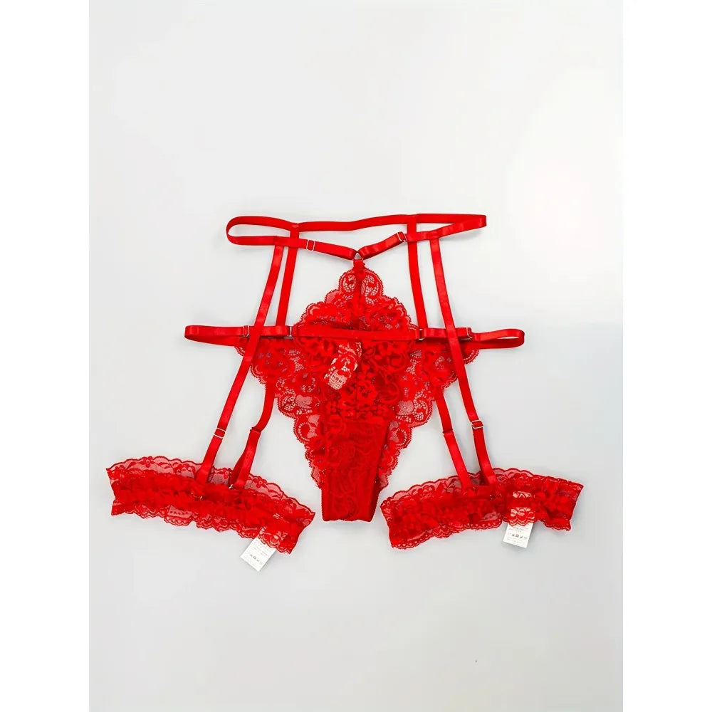 Lace Trim Lingerie Set Garter Belt